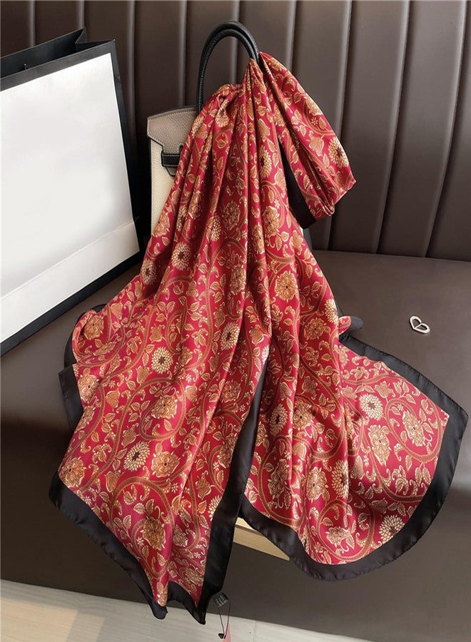Aufeel Fashion Scarves 100% Satin Silk Scarf Long Lightweight Sunscreen Shawls Wraps for Women Hair Scarves (Black Red) - Image 5